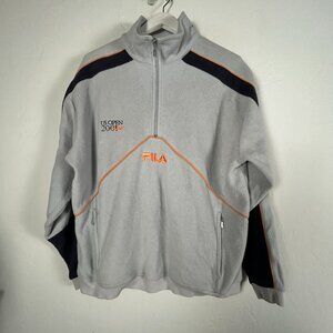 Fila US Open 2001 Mens Medium Gray Half-Zip Fleece Jacket Pullover Zip Pockets